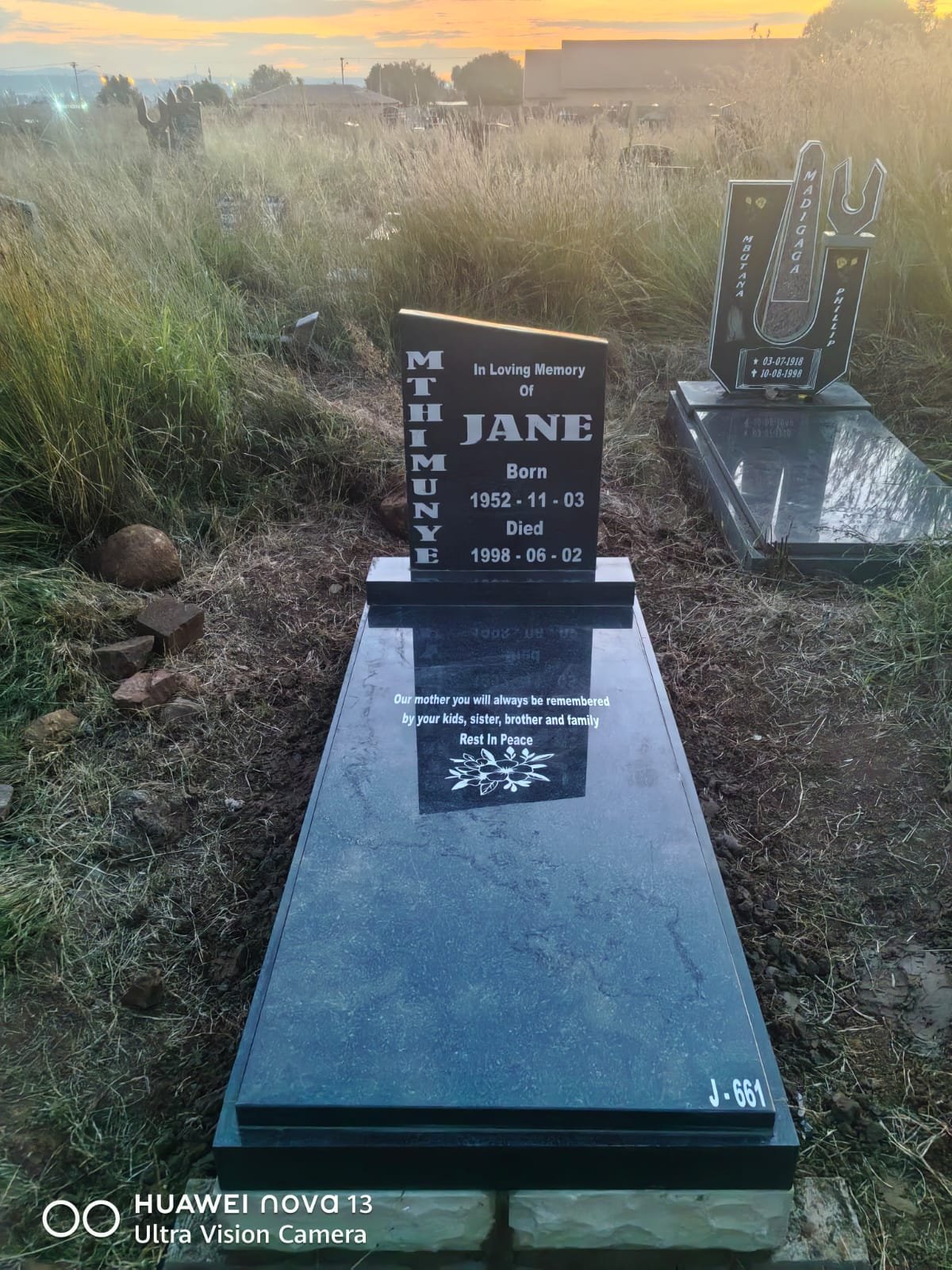Modern single granite tombstone