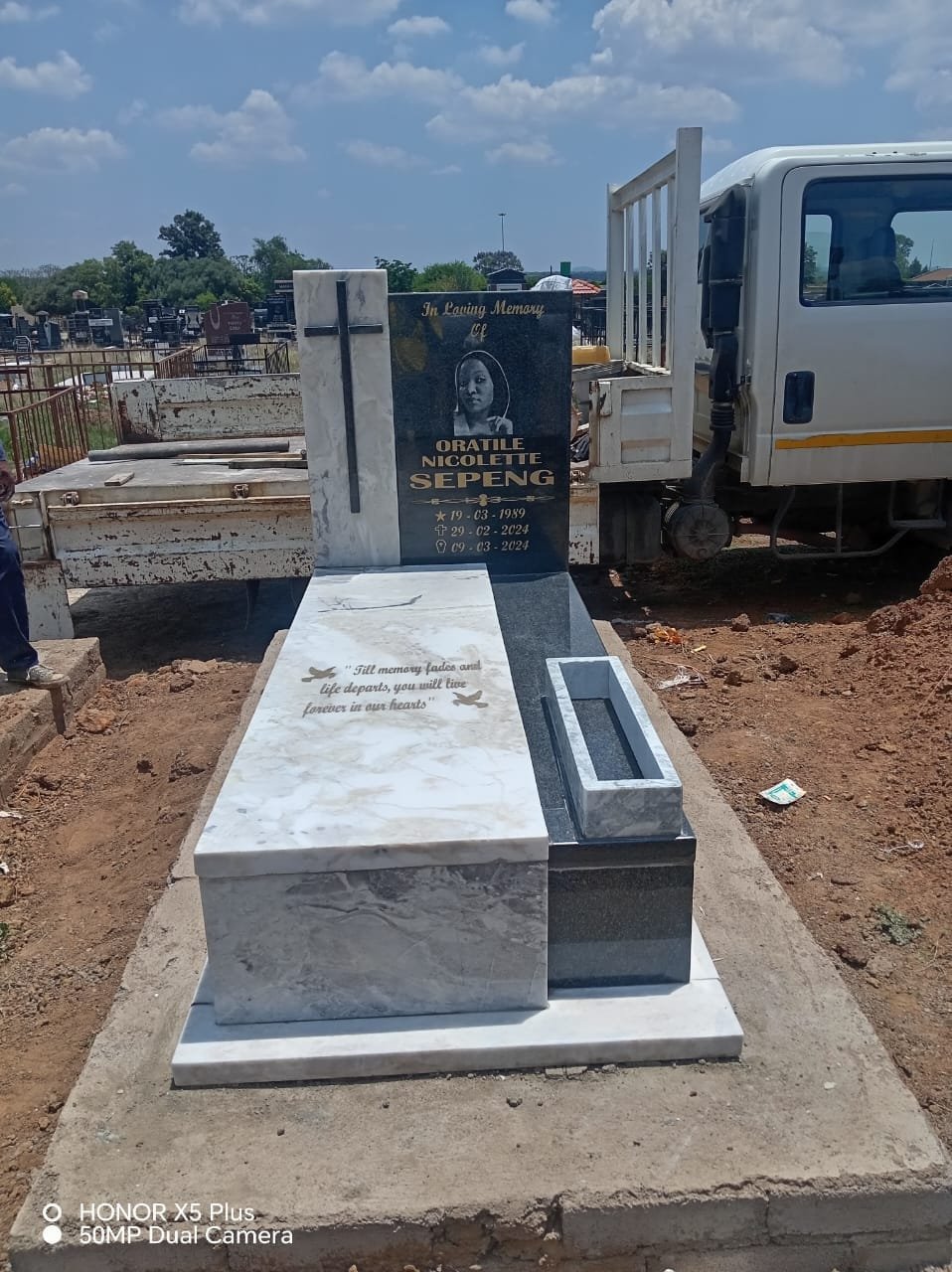 Custom granite memorial with artistic design