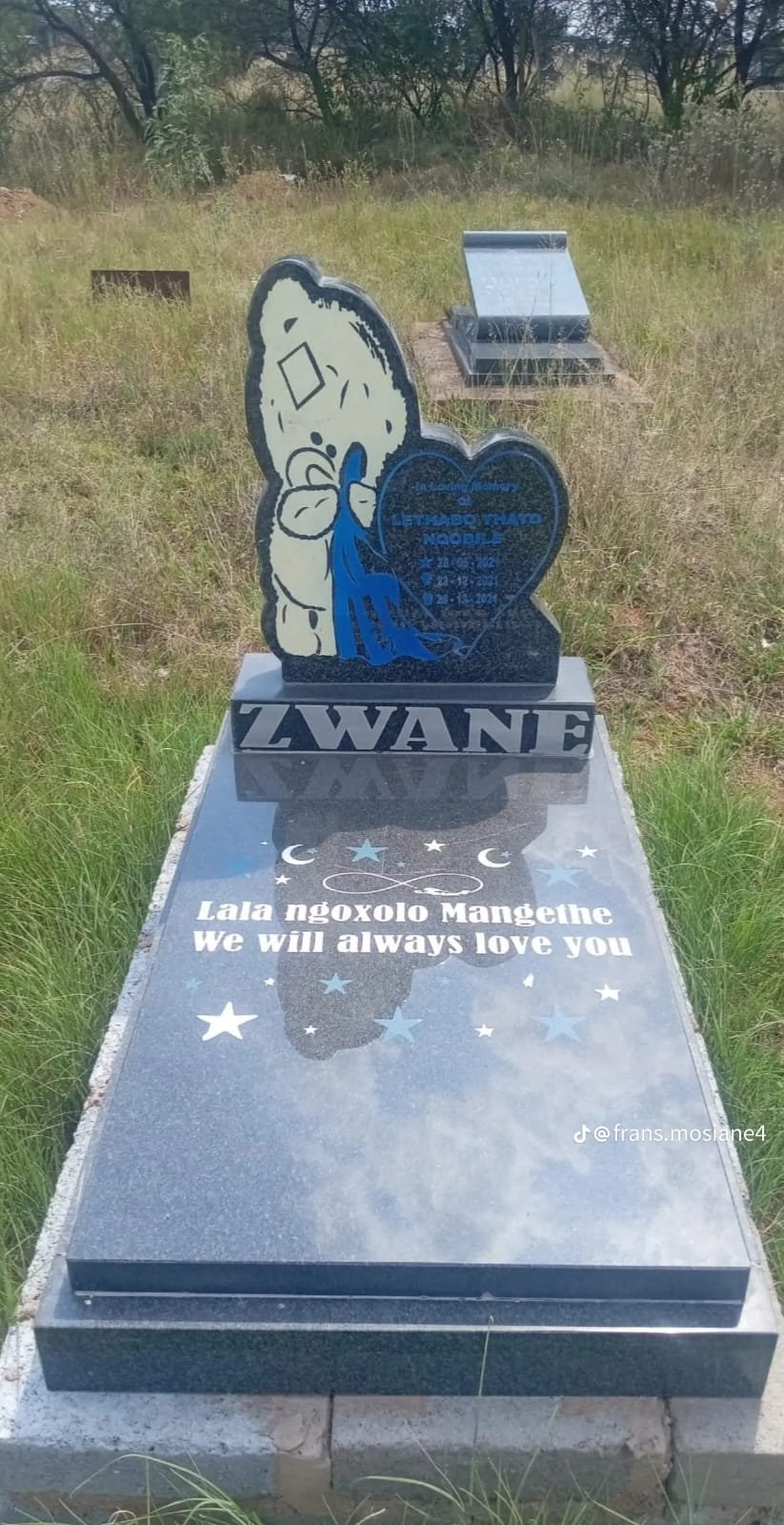 Children's memorial with teddy bear and heart design